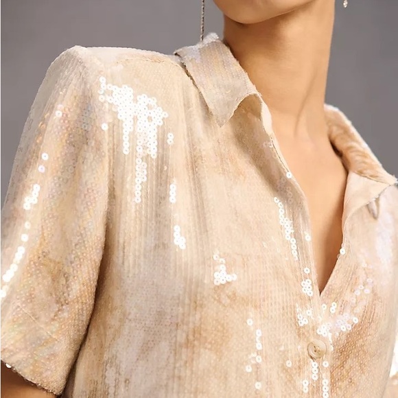 Pilcro cropped sequin button down 1X - Picture 4 of 5